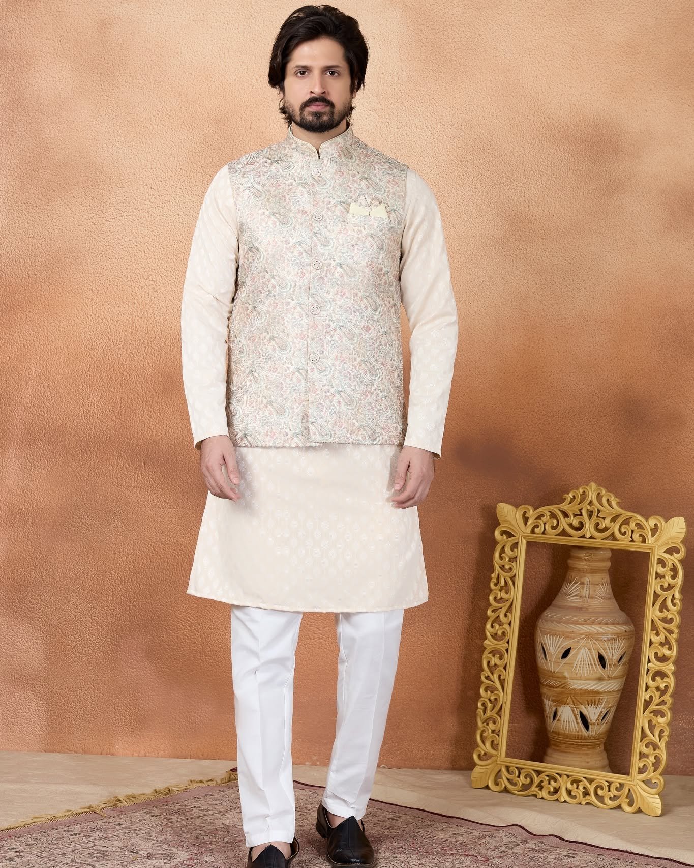 Elegant Beige Designer Kurta Jacket Set for Men